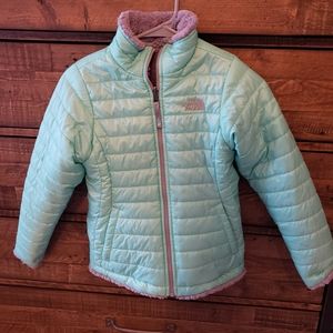 Girls Northface reversible jacket mint/grey